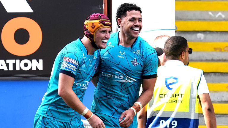 Jacob Gagai (right) scored two tries for Huddersfield