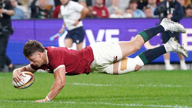 Huw Jones raced in for the Lions' opening try in the 12th minute